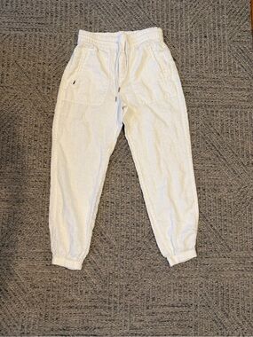 Athleta White Linen Elastic Waist Pull-On Pants